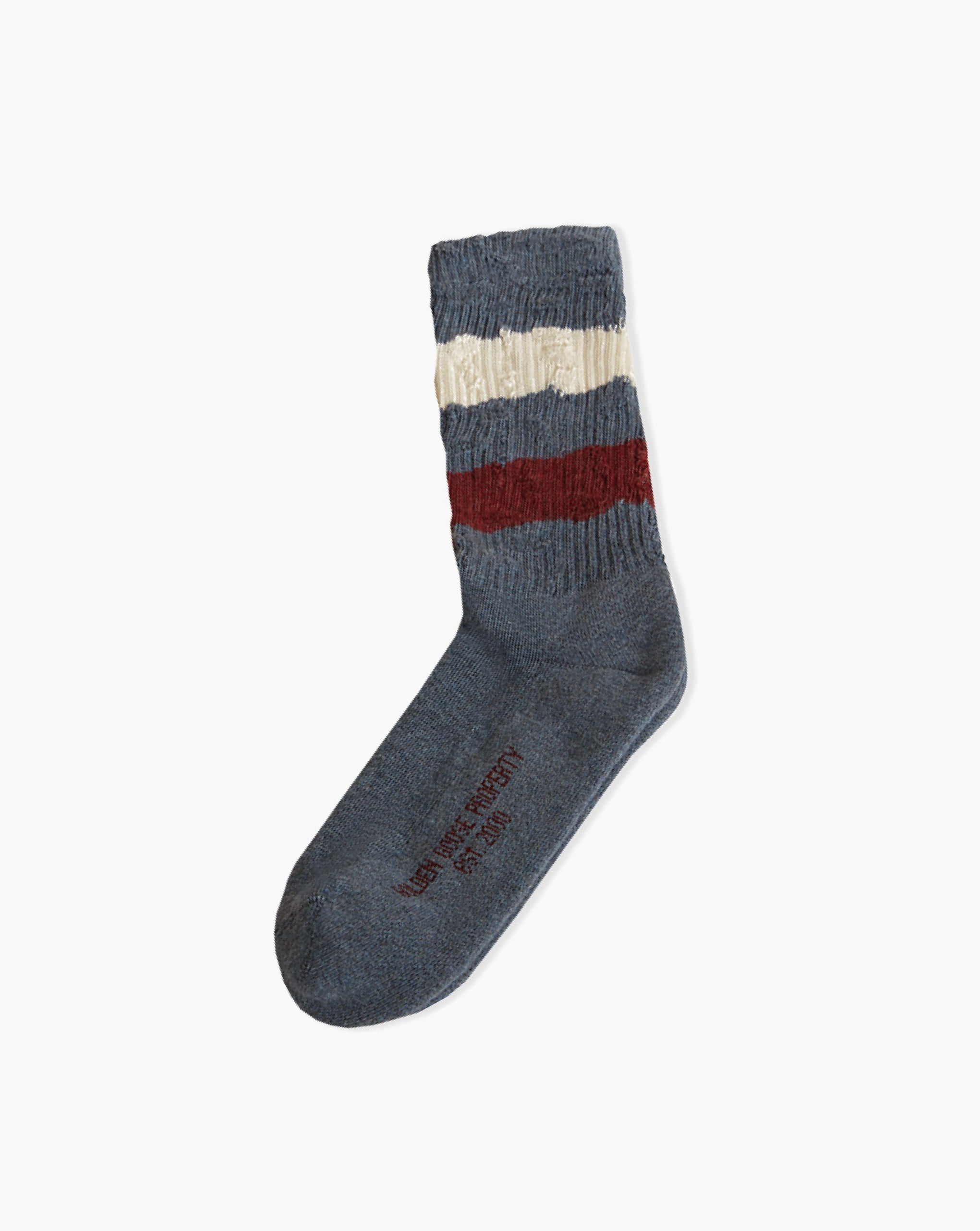 High Ribbed Distressed Socks Navy