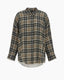 Shredded Seam Drop Neck Shirt Grey Cream Plaid