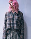 Shredded Seam Drop Neck Shirt Grey Cream Plaid