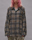 Shredded Seam Drop Neck Shirt Grey Cream Plaid