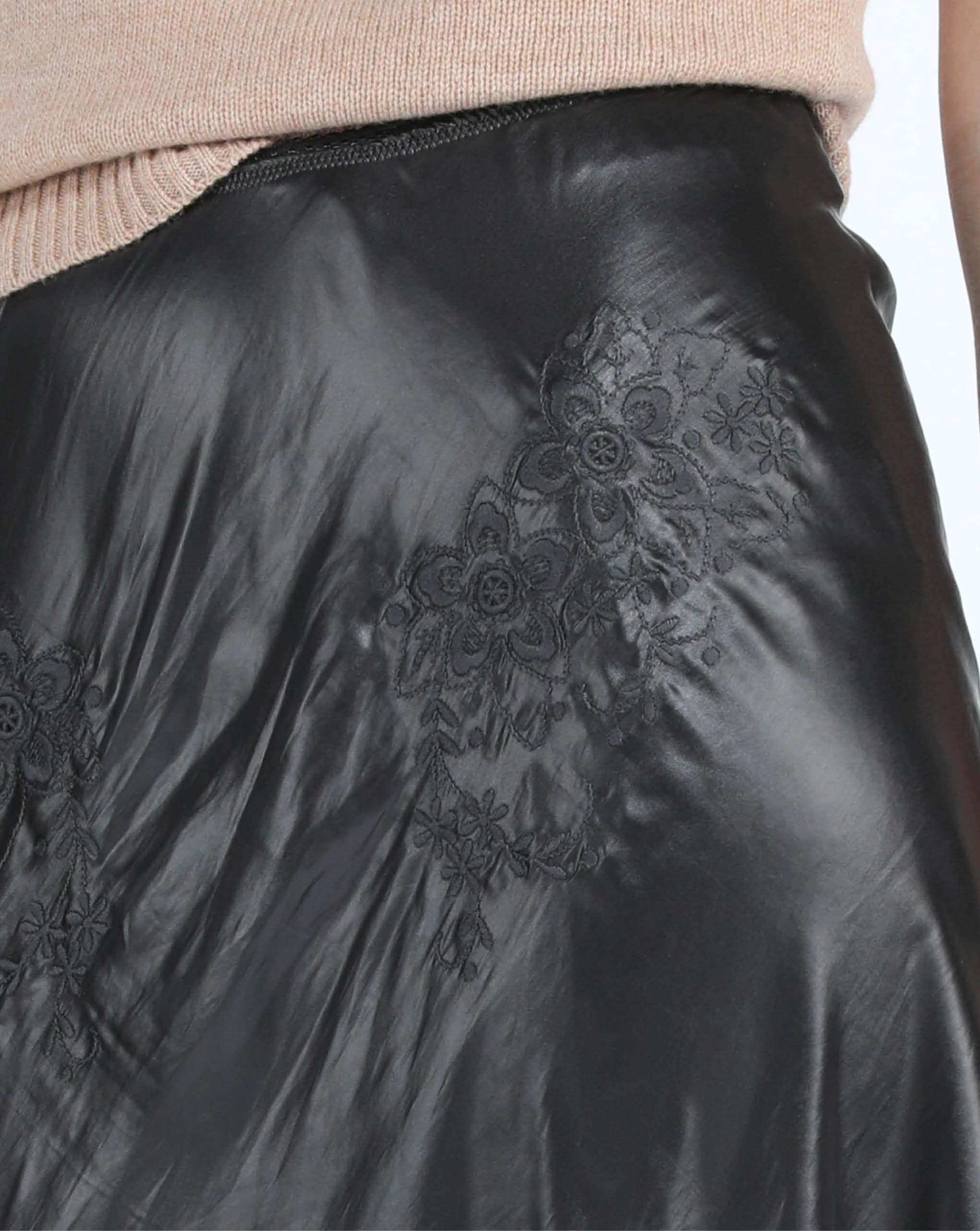 Laminated Floral Skirt Black
