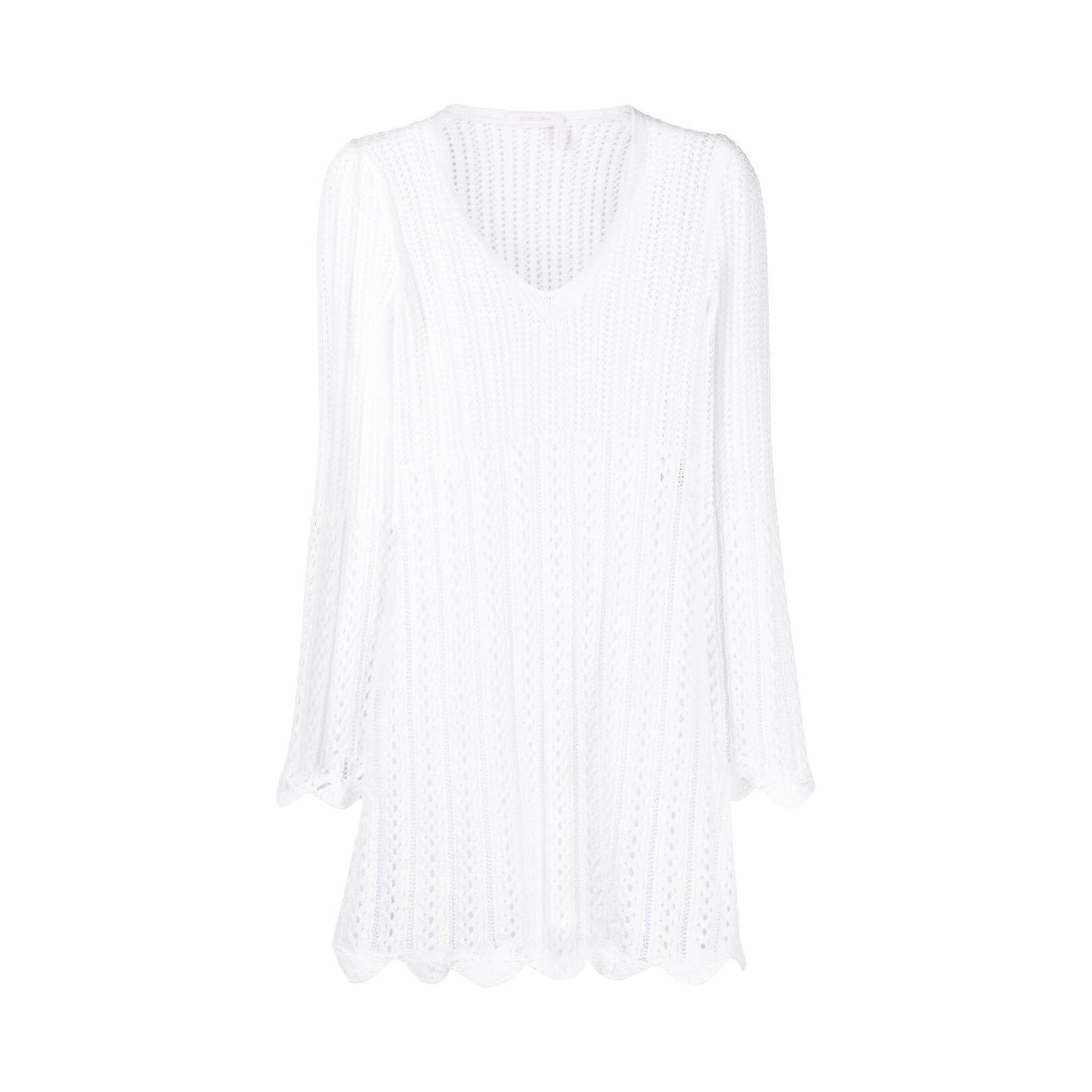 Scallop Hem V Neck Dress White