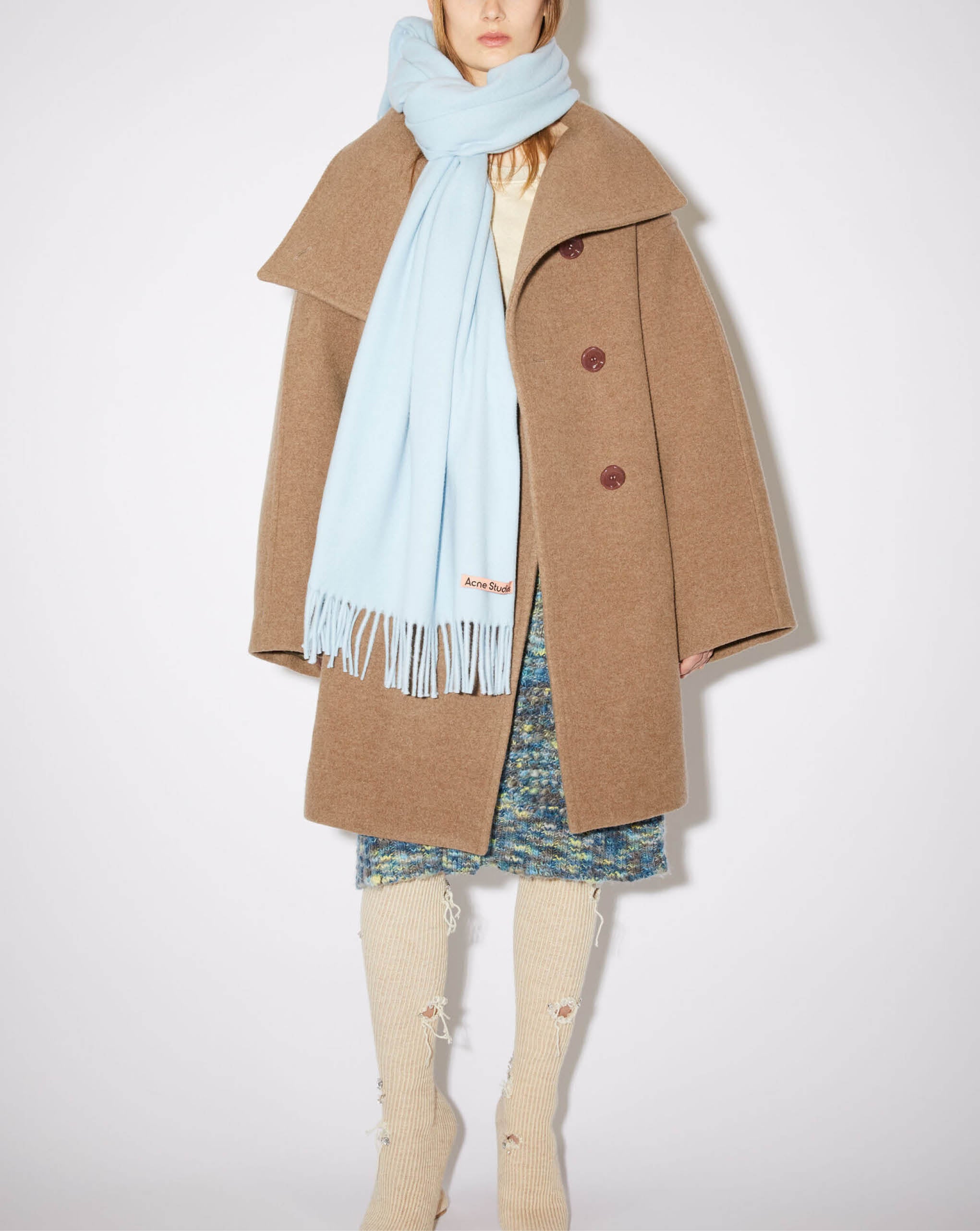 Fringe Wool Scarf Light Blue