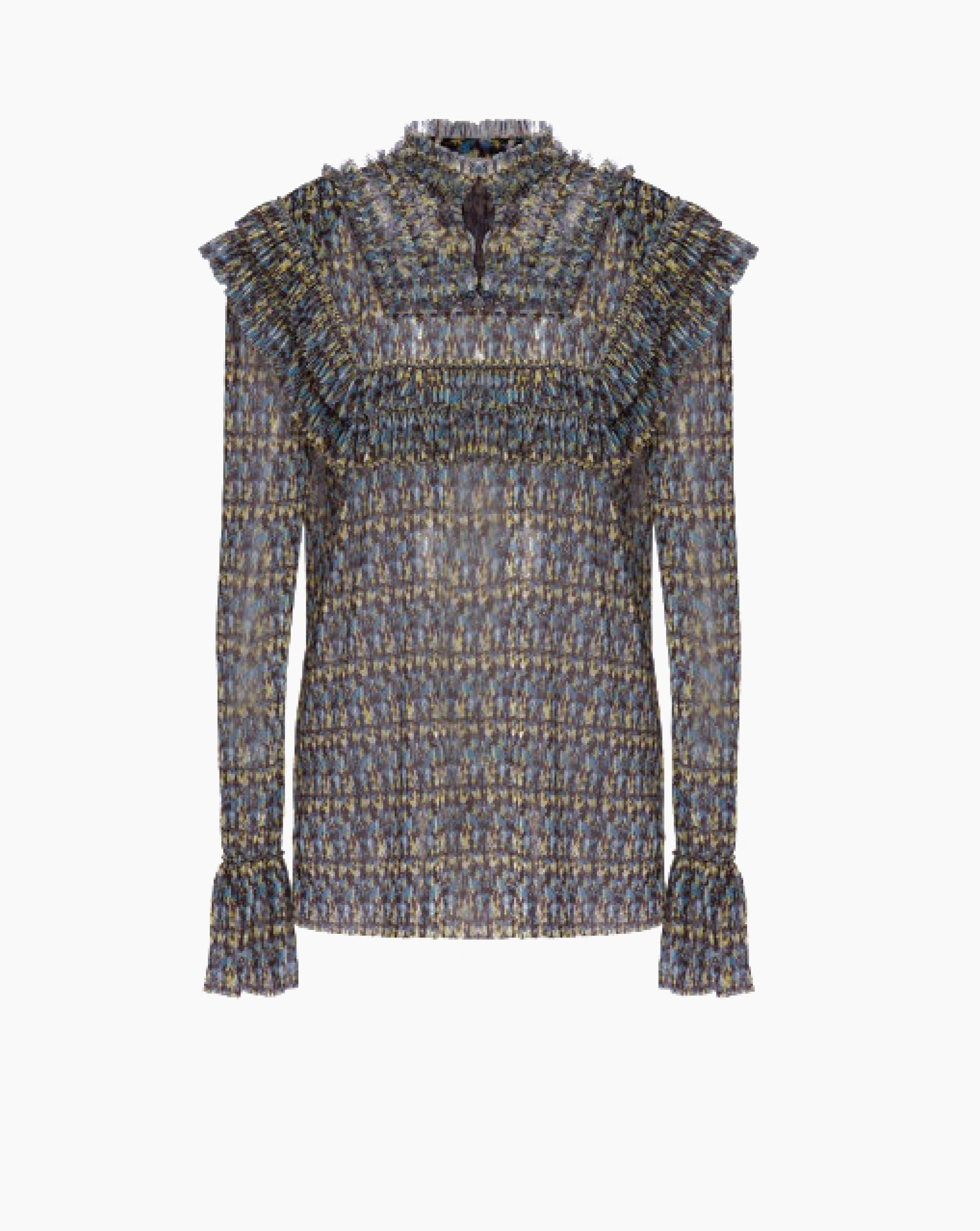 Printed Ruffled Tulle Blouse