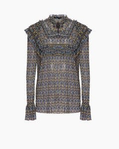Printed Ruffled Tulle Blouse
